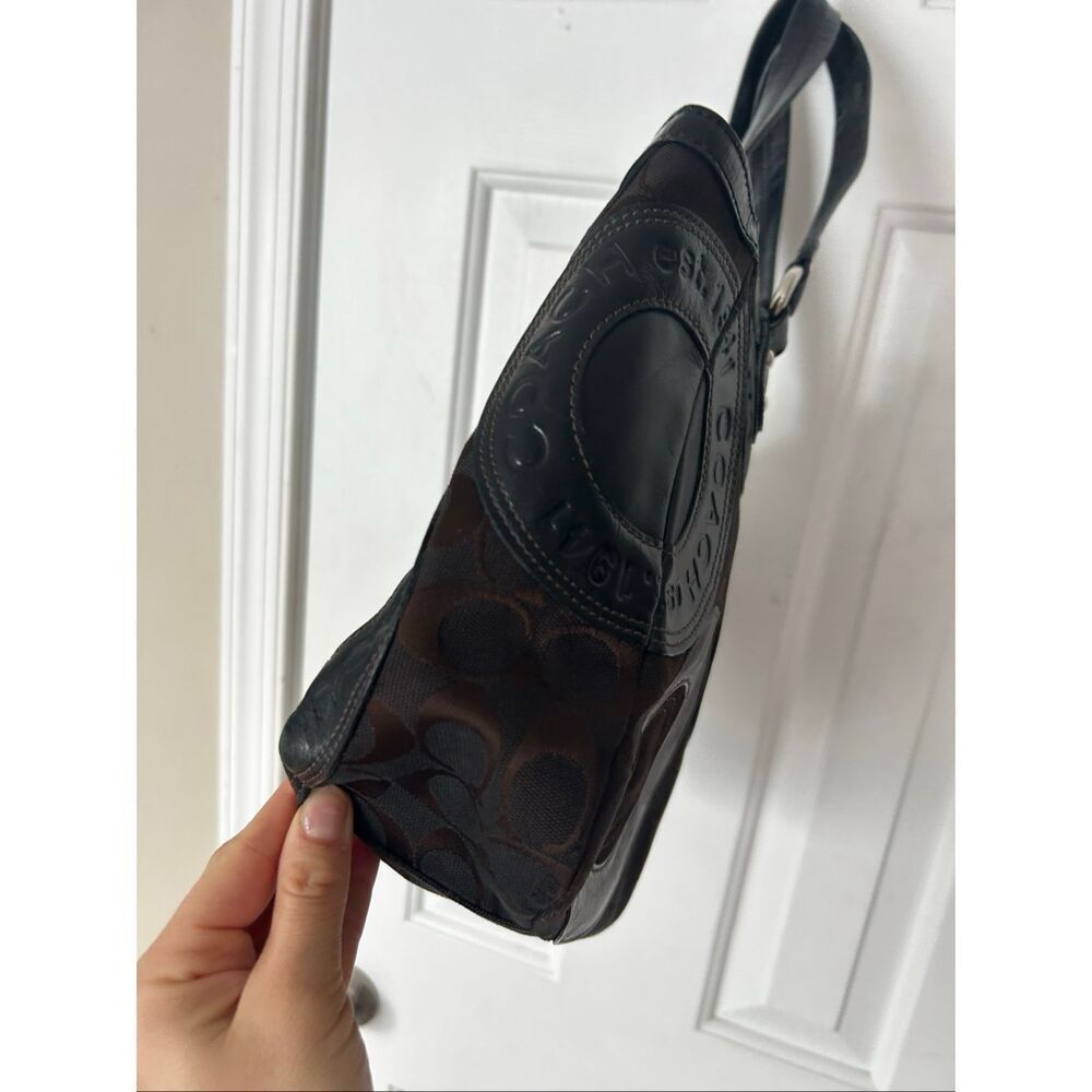 COACH Circle Patchwork East West Tote Black Brown F15466 Shoulder Handbag Purse - Picture 7 of 10